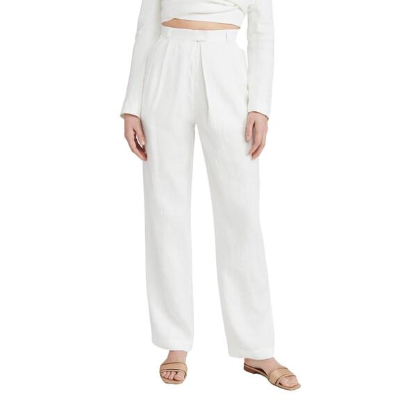 Mara Hoffman Eldora Trouser Size 4 White High Rise Wide Leg Tailored 100% Hemp - Picture 1 of 15